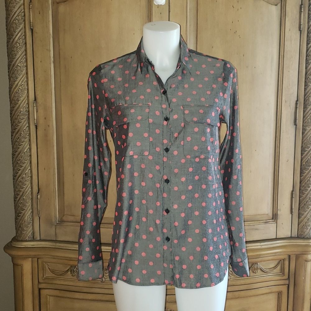 Express Polka-dot Loose Button Down Blouse